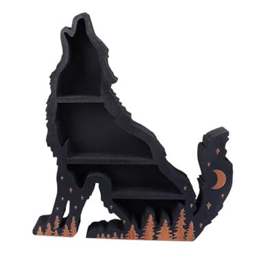Imagem de Asixxsix Prateleira de Exibição de Cristal de Madeira Wolf, Prateleira Decorativa Multicamadas Clássica para Pedras Preciosas de Cristais, Com Gravação Mecânica para Sala de Estar de Quarto (Lobo à