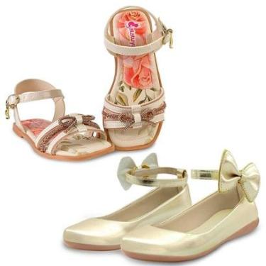 Imagem de Kit 2 Pares Sandália Esportiva Menina Brilho E Sapatilha Infantil Dourada Laço Gatatuya-Feminino