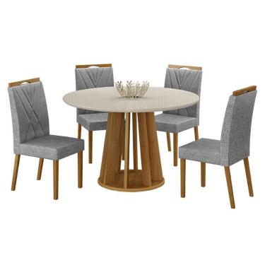 Imagem de Mesa De Jantar Ambiente Rose Cinamomo Off White Com 4 Cadeiras Lara Linho Prata - Valdemóveis