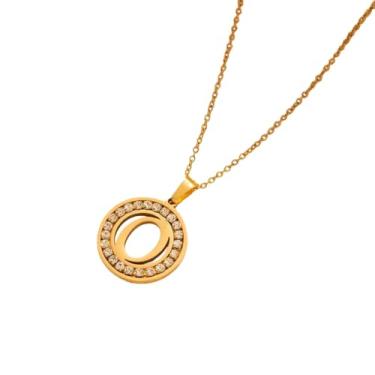 Imagem de TINCOLIA Colar redondo de aço inoxidável com 26 letras incrustadas em diamante, corrente simples e exclusiva em forma de O