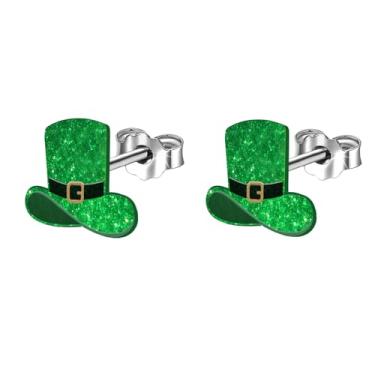 Imagem de LaBling Brincos femininos do Dia de São Patrício | Brincos pendentes de acrílico trevo irlandês | Brincos divertidos com chapéu de trevo - 007