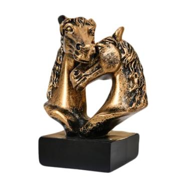 Imagem de WeiLaiKeQi Enfeite de mesa com duas cabeças de cavalo, lembrança de bênção, decoração de Ano Chinês, escultura para ou quarto, Ouro Preto
