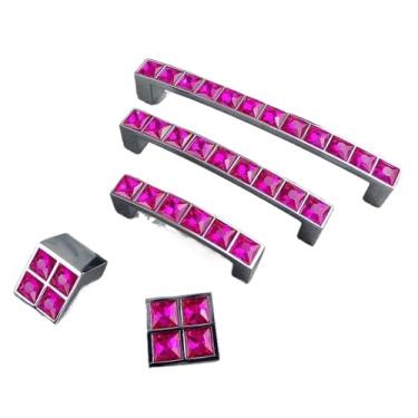 Imagem de CXYFQUUK Puxador de móveis de diamante de vidro cristal puxadores de gaveta de porta deslizante guarda-roupa armários de cozinha armário puxador push pull 2 peças (64 mm)