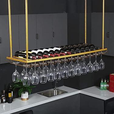 Imagem de Rack de vinho de ferro forjado | Rack de vinho suspenso | Rack de vidro de teto de metal ajustável | Estilo simples moderno | Decoração de bar de restaurante de cozinha | Comprimento 60/80/100/120 cm