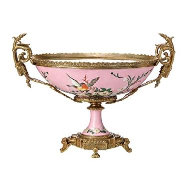 Imagem de Pratos de frutas decoração de cerâmica tigela de frutas novo estilo chinês cabo de cobre prato de frutas casa sala de estar restaurante decoração de mesa prato de frutas tigela de doces pratos de