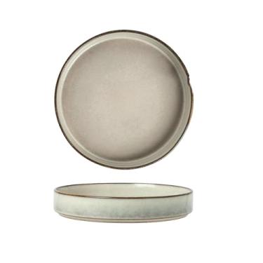 Imagem de Esmalte redondo retrô de cerâmica prato fundo doméstico fresco e requintado personalidade profunda cinza 22 cm