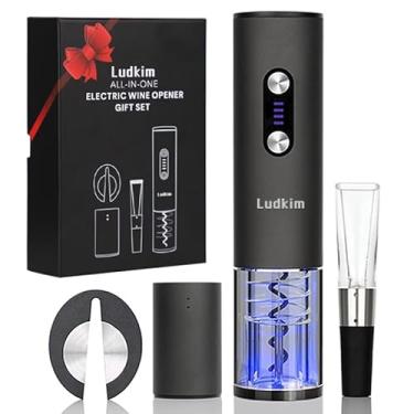 Imagem de Conjunto de abridor de vinho elétrico recarregável, caixa de presente de luxo 4 em 1 com rolha de vácuo de carregamento, despejador de aerador e cortador de folha, kit de abridor de garrafas de vinho