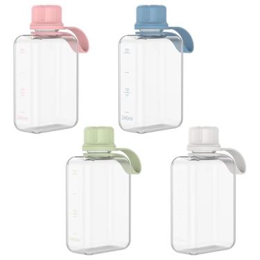 Imagem de Garrafa de água plana de 500 ml, à prova de vazamento, sem BPA, portátil, fina, leve, para viagem ao ar livre (4 peças coloridas 240 ml)