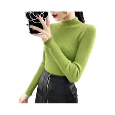 Imagem de Suéter Feminino Cinza De Malha Slim Fit Com Gola Alta E Manga Longa, L