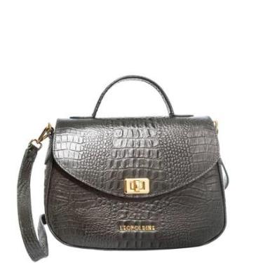 Imagem de Bolsa de mão feminina Leopoldine Verde em Couro Legítimo com Textura Croco e Alça tiracolo removível-Feminino