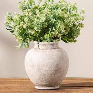 Imagem de Vaso rústico de cerâmica, pequeno vaso de flores de 15 cm, vaso decorativo, vasos curtos de cerâmica para decoração de casa, mesa, sala de estar, entrada, cornija, quarto, banheiro, cozinha, branco