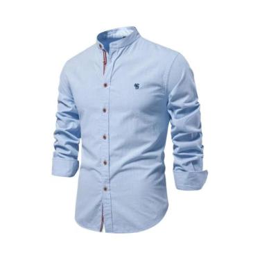 Imagem de Camisa Casual Masculina De Manga Longa 100% Algodão Em Cor Sólida AIOP