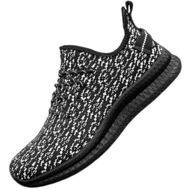 Imagem de Tênis de corrida masculino – Tênis esportivo leve com malha respirável, sola antiderrapante para academia, caminhada e uso diário – Disponível nos tamanhos 14-18, Preto e branco, 38