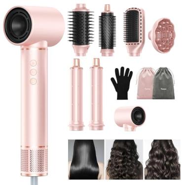 Imagem de Secador de Cabelo Profissional 8 em 1 - Modelador de Cabelo, Escova de Ar Quente com Difusor, Modelador de Cachos e Secador Iônico, Ideal para Secagem e Ondulação Rápidas em Todos os Tipos de Cabelo (Rosa-220-240V)