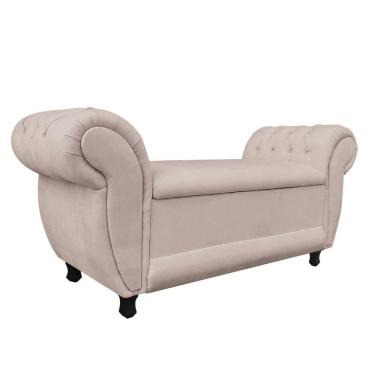 Imagem de Recamier Com Baú Grécia Namoradeira Calçadeira Suede M11- D`rossi Bege