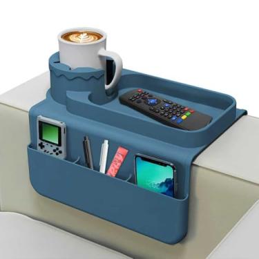 Imagem de Organizador de apoio de braço de sofá de silicone, armazenamento de 3 lados com suporte de copo seguro em forma de engrenagem, bandeja grande para telefone/tablet, controles remotos e essenciais para