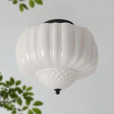 Imagem de ZeniLife Luminária de teto vintage de vidro de leite com 3 luzes, luminária de teto de montagem semi-embutida de meados do século, lustre para sala de estar, sala de jantar, corredor, quarto, 13,8