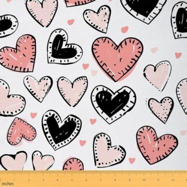 Imagem de Tecido Love Heart por jarda, tecido de estofamento de grafite hippie, pintura de corações de desenhos animados, pano decorativo para estofamento, artesanato branco rosa e suprimentos de costura