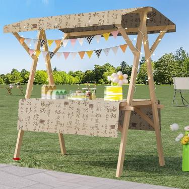 Imagem de Carrinho móvel de fornecedor de alimentos com dossel - Carrinho de mão leve de madeira, mesa de montagem fácil com toalha de mesa elegante para pequenas empresas (largura de 120 cm)