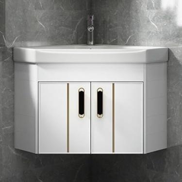 Imagem de Pia de canto do banheiro, penteadeira flutuante montada na parede com grande espaço de armazenamento, fácil instalação para casa, cozinha e pátio - ideal para espaços pequenos