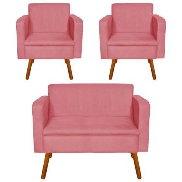 Imagem de Kit 01 Namoradeira e 02 Poltrona Emilia Suede Pés Palito Castanho D'Ro