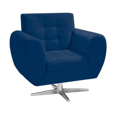 Imagem de Poltrona Decorativa Grécia Suede Azul Marinho com Base Giratória Estre