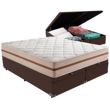 Imagem de Cama Box Baú Marrom E Colchão Classic 22 Cm Molas Ensacadas Queen Anjos