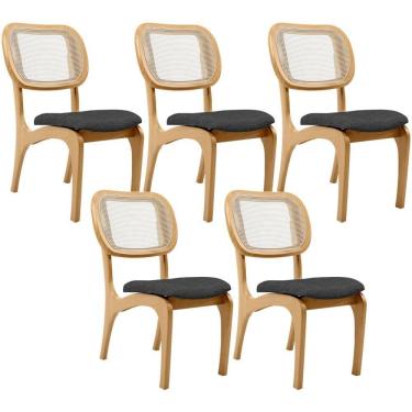 Imagem de Kit 5 Cadeiras Para Sala De Jantar Estofada E Tela Mariah L02 Linho Cinza Escuro
