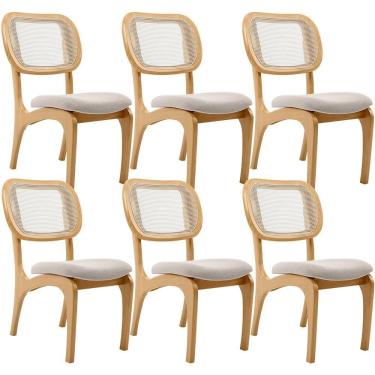Imagem de Kit 6 Cadeiras Para Sala De Jantar Estofada E Tela Mariah L02 Bouclê Creme
