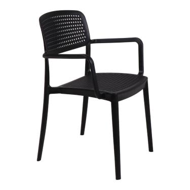 Imagem de Cadeira Tramontina Serena Com Braços Preto Empilhável Em Polipropileno Com Proteção Antimicrobiana