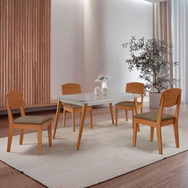 Imagem de Mesa De Jantar Copper 120cm Tampo Mdf Vidro 4 Cad Copper Veludo Capuccino/off/nat/serig Off