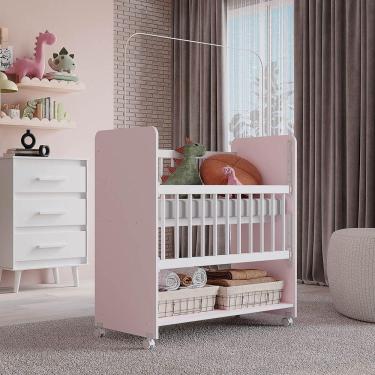 Imagem de Berço Lótus Com Grade Móvel Mb1 Cor Branco Com Rosa