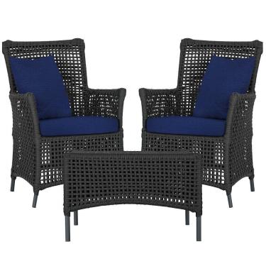 Imagem de 2 Poltronas E 1 Mesa Igapó Alumínio Preta Corda Náutica E10 Preto