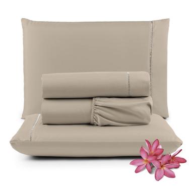 Imagem de Jogo de Lençol Primor Queen 4 Peças Percal 400 Fios Ponto Palito - Avelã