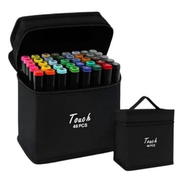 Imagem de Caneta Estojo Marcador Touch para Colorir Pintar Desenhar Ponta Dupla Cores Vivas Profissional Canetinha Pintar Bobbie Goods Diversão (48 cores)