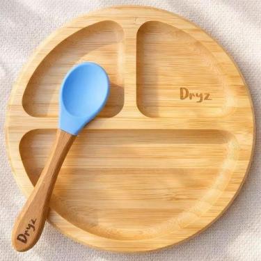 Imagem de Kit Prato com Colher Infantil Dryz Bambu com Ventosa  Antiderrapante, 