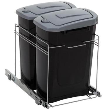 Imagem de Lixeira Deslizante Embutir Dupla Cozinha 15L cada Preta com Corrediça 