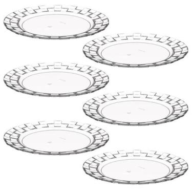 Imagem de Conjunto 6 Pratos Médios Plástico Transparente Lanches Sobremesas Mesa