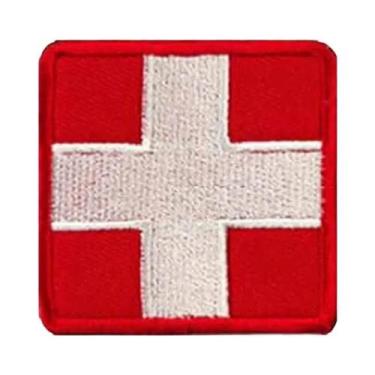 Imagem de Patch Tático Bordado Cruz Vermelha Com Gancho E Laço Para Primeiros So