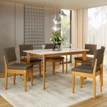 Imagem de Conjunto Sala de Jantar Siera 6 Lugares Retangular Madeira Maciça Miami Cerejeira/Legacy