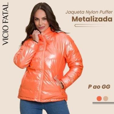 Imagem de Jaqueta Puffer Metalizada Nylon Impermeável Bobojaco Feminina Com Capuz-Feminino