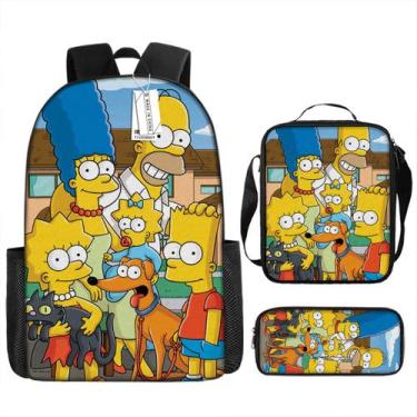 Imagem de Conjunto de mochilas Simpsons Cartoon Kids School, 3 peças de nylon - 