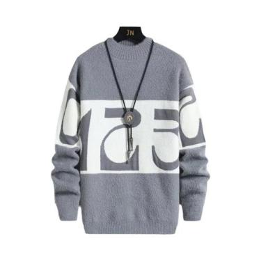 Imagem de Suéter Masculino De Cashmere Grosso E Quente Com Patchwork, Moda 2023,