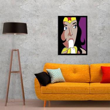 Imagem de Quadro Decorativo Mulher Maravilha Comendo Banana