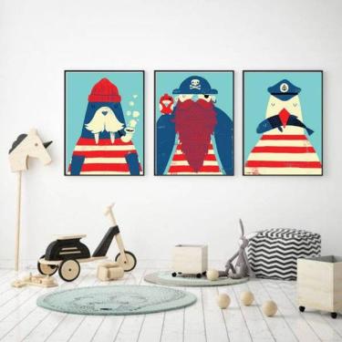 Imagem de Kit 3 Quadros Decorativos Infantis Marinheiros