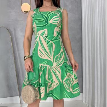 Imagem de Vestido Feminino Design Mid Moda Verão Estampado Viscose Lia - Chiquit