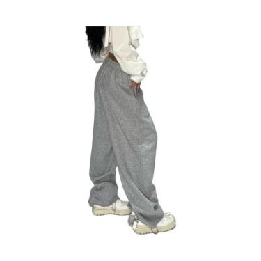 Imagem de Calças De Moletom Femininas Harajuku De Perna Larga, Sólidas, Oversize