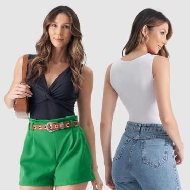 Imagem de Kit 2 Body Blusa Regata Suplex Decote V Trançado Verão Top - SWISS BOU