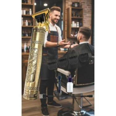 Imagem de Máquina Acabamento Barba Cabelo Dragão Dourado USB 4 Pentes - Congratu