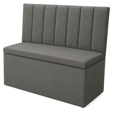 Imagem de Conjunto Canto Alemão Encosto Ripado Suede 90cm - GENKI KENKO, CINZA